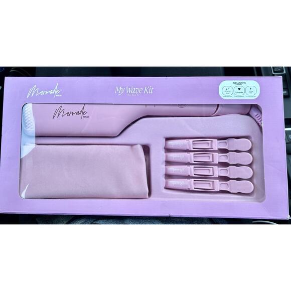 NEW Mermaid My Wavey Hair Kit Pink Double Waver w/ 4 Grip Clips & Pink Case - Picture 1 of 8